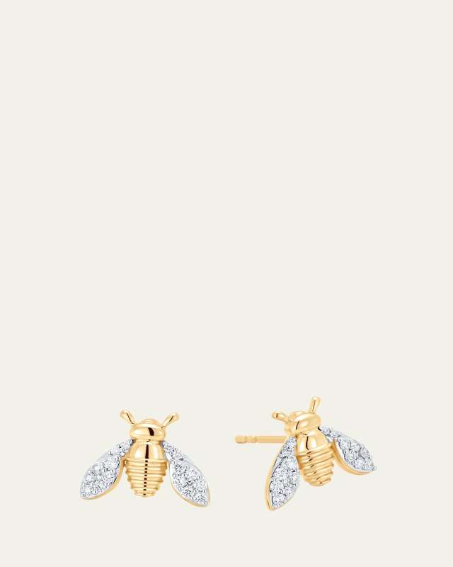 18K Two-Tone Gold Queen Bee Diamond Stud Earrings